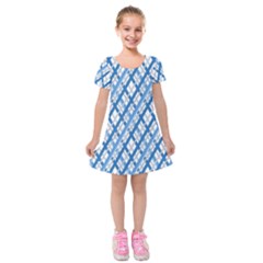 Geometric Overlay Blue Kids  Short Sleeve Velvet Dress