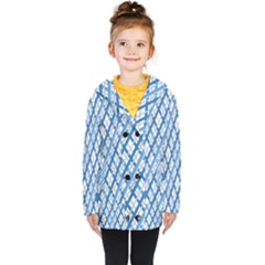 Geometric Overlay Blue Kids  Double Breasted Button Coat