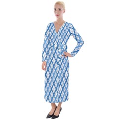 Geometric Overlay Blue Velvet Maxi Wrap Dress by Bajindul