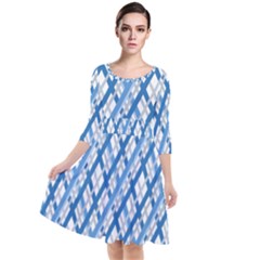 Geometric Overlay Blue Quarter Sleeve Waist Band Dress by Bajindul