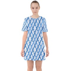 Geometric Overlay Blue Sixties Short Sleeve Mini Dress by Bajindul