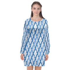 Geometric Overlay Blue Long Sleeve Chiffon Shift Dress  by Bajindul