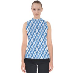 Geometric Overlay Blue Mock Neck Shell Top by Bajindul