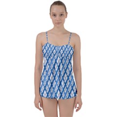 Geometric Overlay Blue Babydoll Tankini Set by Bajindul