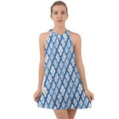 Geometric Overlay Blue Halter Tie Back Chiffon Dress by Bajindul