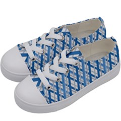 Geometric Overlay Blue Kids  Low Top Canvas Sneakers by Bajindul