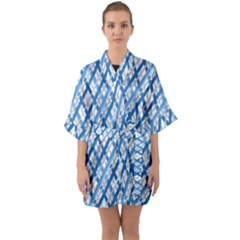 Geometric Overlay Blue Quarter Sleeve Kimono Robe by Bajindul