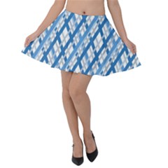 Geometric Overlay Blue Velvet Skater Skirt by Bajindul