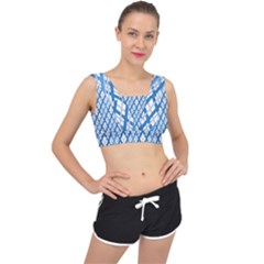 Geometric Overlay Blue V-back Sports Bra by Bajindul