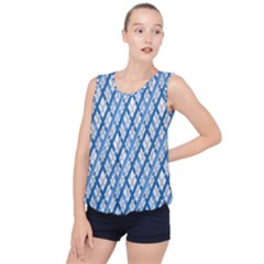 Geometric Overlay Blue Bubble Hem Chiffon Tank Top by Bajindul