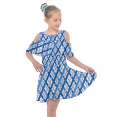 Geometric Overlay Blue Kids  Shoulder Cutout Chiffon Dress