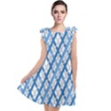 Geometric Overlay Blue Tie Up Tunic Dress View1