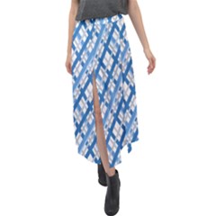 Geometric Overlay Blue Velour Split Maxi Skirt