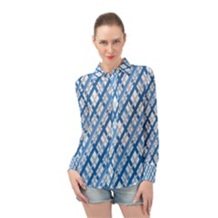 Geometric Overlay Blue Long Sleeve Chiffon Shirt