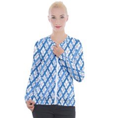 Geometric Overlay Blue Casual Zip Up Jacket