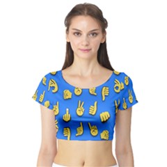 Emojis Hands Fingers Short Sleeve Crop Top by Bajindul