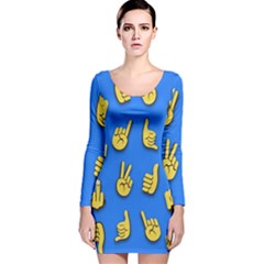 Emojis Hands Fingers Long Sleeve Velvet Bodycon Dress