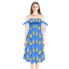 Emojis Hands Fingers Shoulder Tie Bardot Midi Dress by Bajindul