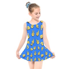 Emojis Hands Fingers Kids  Skater Dress Swimsuit by Bajindul