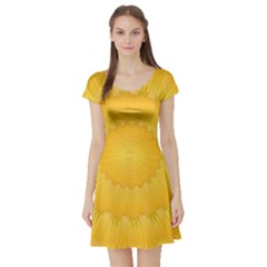 Wave Lines Yellow Short Sleeve Skater Dress by HermanTelo