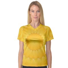 Wave Lines Yellow V-neck Sport Mesh Tee