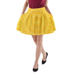 Wave Lines Yellow A-line Pocket Skirt