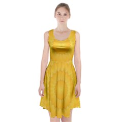 Wave Lines Yellow Racerback Midi Dress