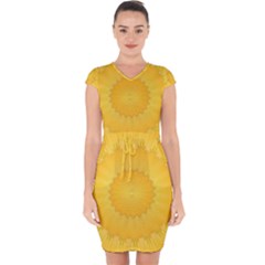 Wave Lines Yellow Capsleeve Drawstring Dress  by HermanTelo