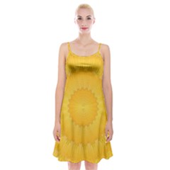 Wave Lines Yellow Spaghetti Strap Velvet Dress