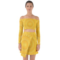 Wave Lines Yellow Off Shoulder Top With Skirt Set by HermanTelo