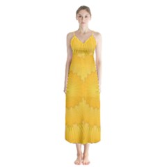 Wave Lines Yellow Button Up Chiffon Maxi Dress