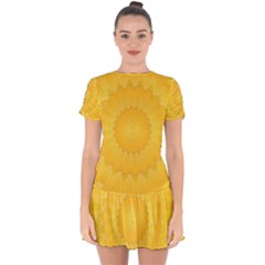 Wave Lines Yellow Drop Hem Mini Chiffon Dress