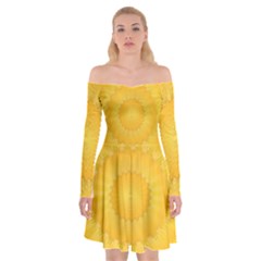 Wave Lines Yellow Off Shoulder Skater Dress