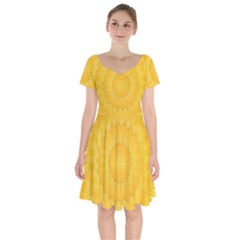 Wave Lines Yellow Short Sleeve Bardot Dress by HermanTelo