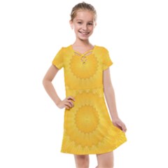 Wave Lines Yellow Kids  Cross Web Dress