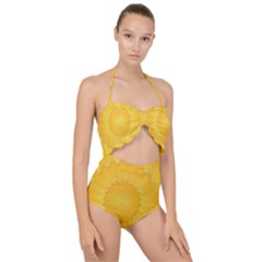 Wave Lines Yellow Scallop Top Cut Out Swimsuit