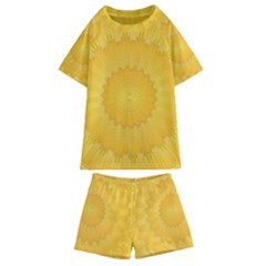 Wave Lines Yellow Kids  Swim Tee And Shorts Set by HermanTelo