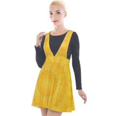 Wave Lines Yellow Plunge Pinafore Velour Dress