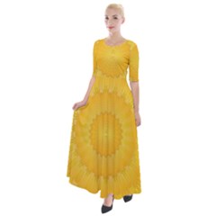 Wave Lines Yellow Half Sleeves Maxi Dress by HermanTelo