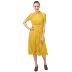 Wave Lines Yellow Keyhole Neckline Chiffon Dress