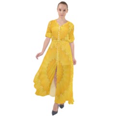 Wave Lines Yellow Waist Tie Boho Maxi Dress