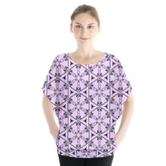 Texture Tissue Seamless Flower Batwing Chiffon Blouse