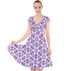 Texture Tissue Seamless Flower Cap Sleeve Front Wrap Midi Dress