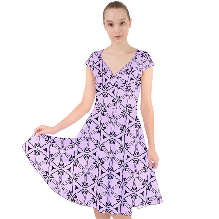 Texture Tissue Seamless Flower Cap Sleeve Front Wrap Midi Dress