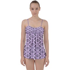 Texture Tissue Seamless Flower Babydoll Tankini Set