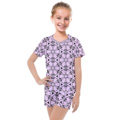 Texture Tissue Seamless Flower Kids  Mesh Tee And Shorts Set