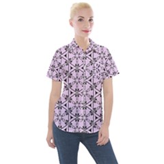 Texture Tissue Seamless Flower Women s Short Sleeve Pocket Shirt