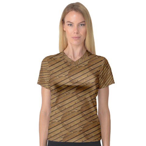 Wood Texture Wooden V-neck Sport Mesh Tee by HermanTelo