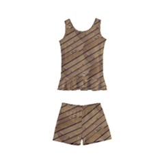 Wood Texture Wooden Kids  Boyleg Swimsuit