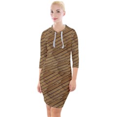 Wood Texture Wooden Quarter Sleeve Hood Bodycon Dress by HermanTelo